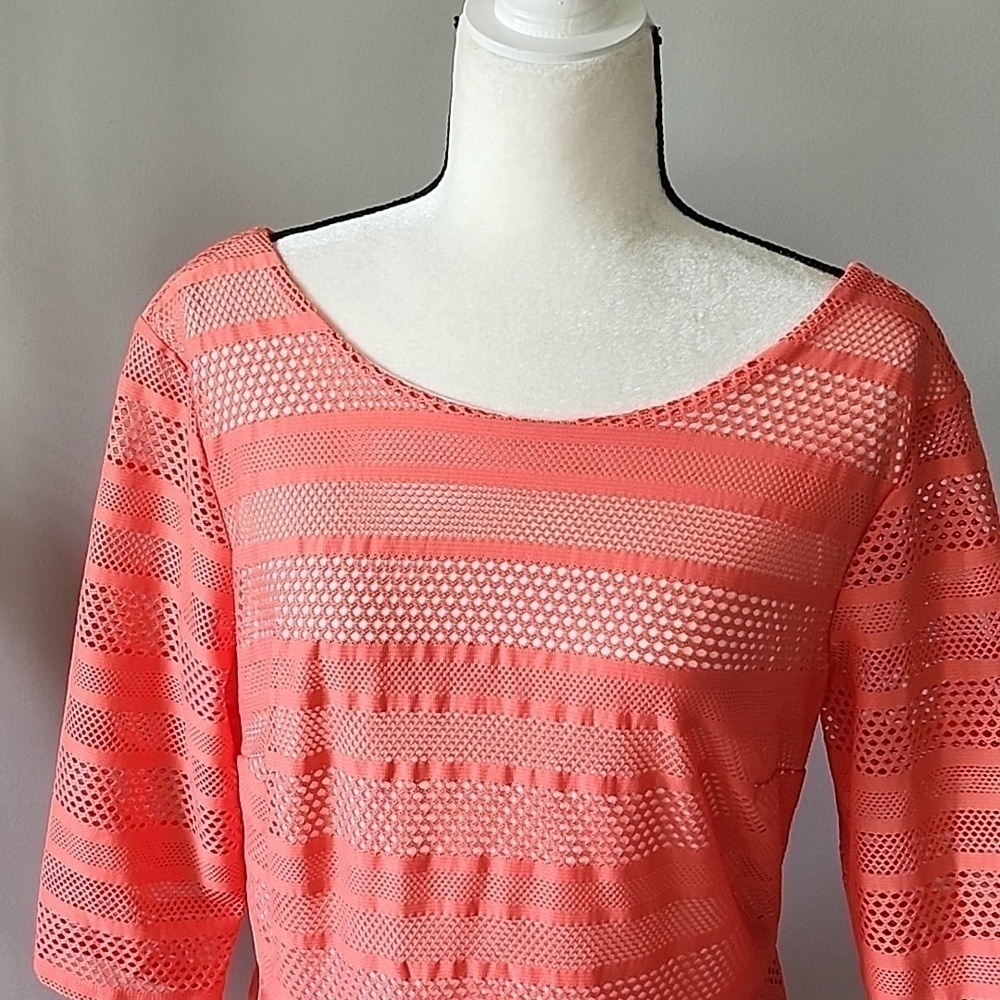 Signature by Sangria Fit and Flare Coral Color Illusion Dress - Picture 6 of 12